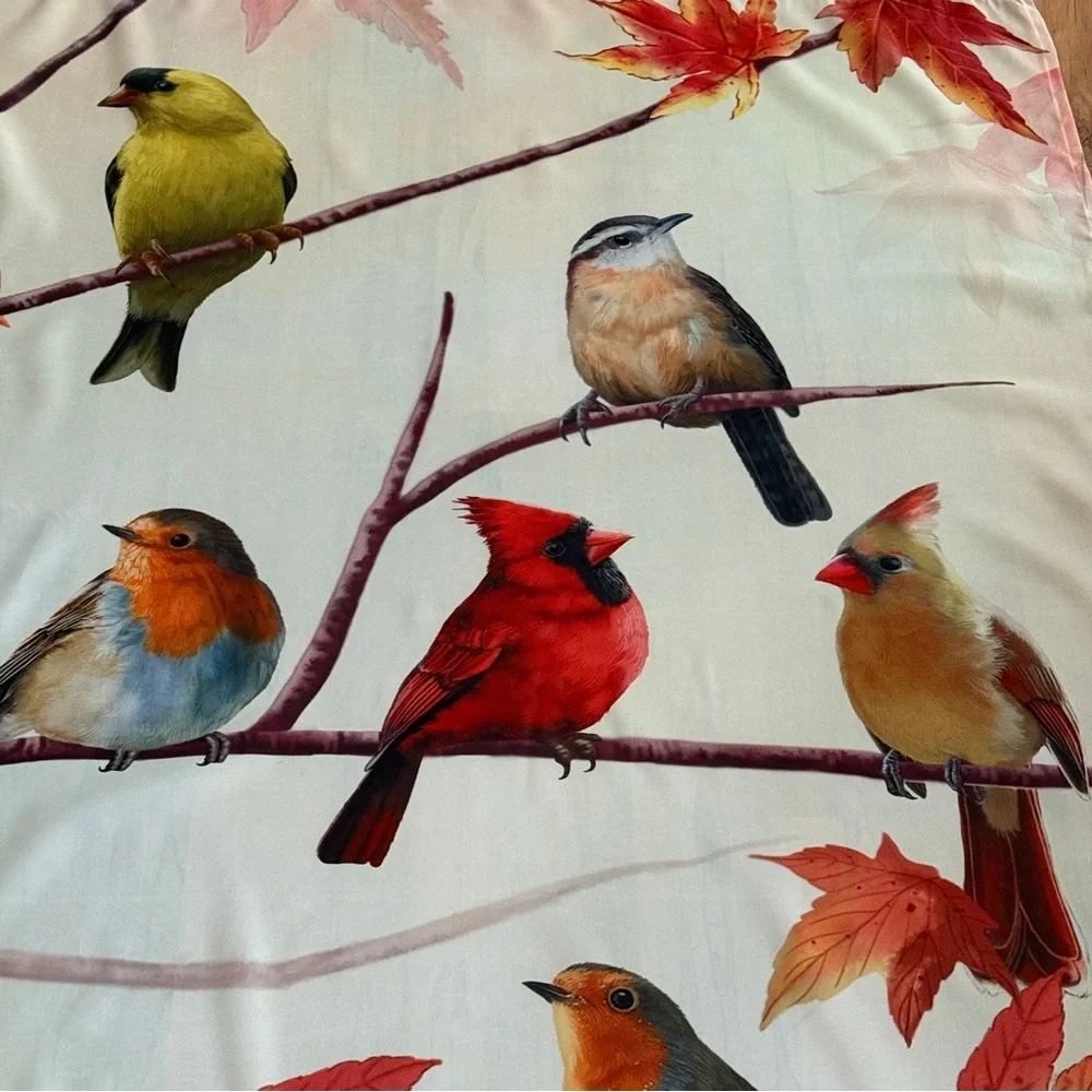 Colorful Oversized Autumn Fall Leaves & Birds Print Fabric Shower Curtain 🍁